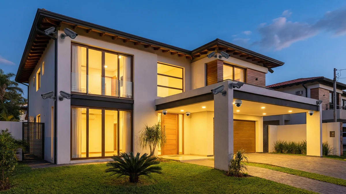Casa moderna en Paraguay con cámaras de seguridad instaladas en exterior