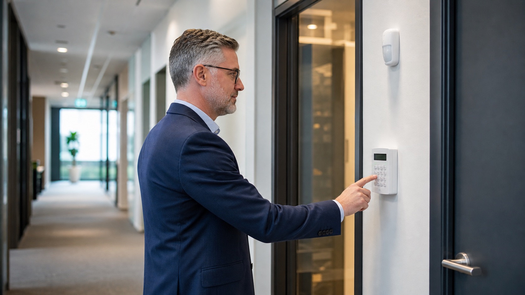 Administrador activando la alarma de intrusión en un área restringida del edificio