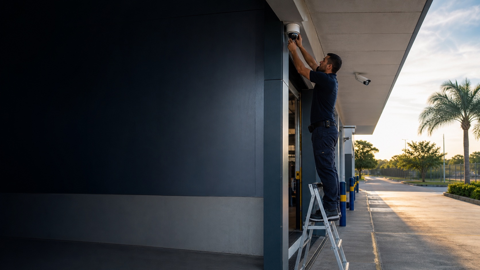 Técnico instalando una cámara de seguridad CCTV en Paraguay